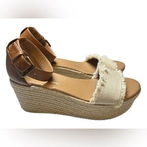 Brash Women's Tan & Cream Wedge Espadrille‎ Sandals Size 8 EUC!